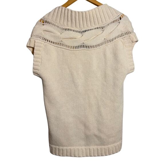 New Theory Cashmere Wool Cable Knit Sweater Vest Top Cream Small Winter Holiday - Picture 2 of 4